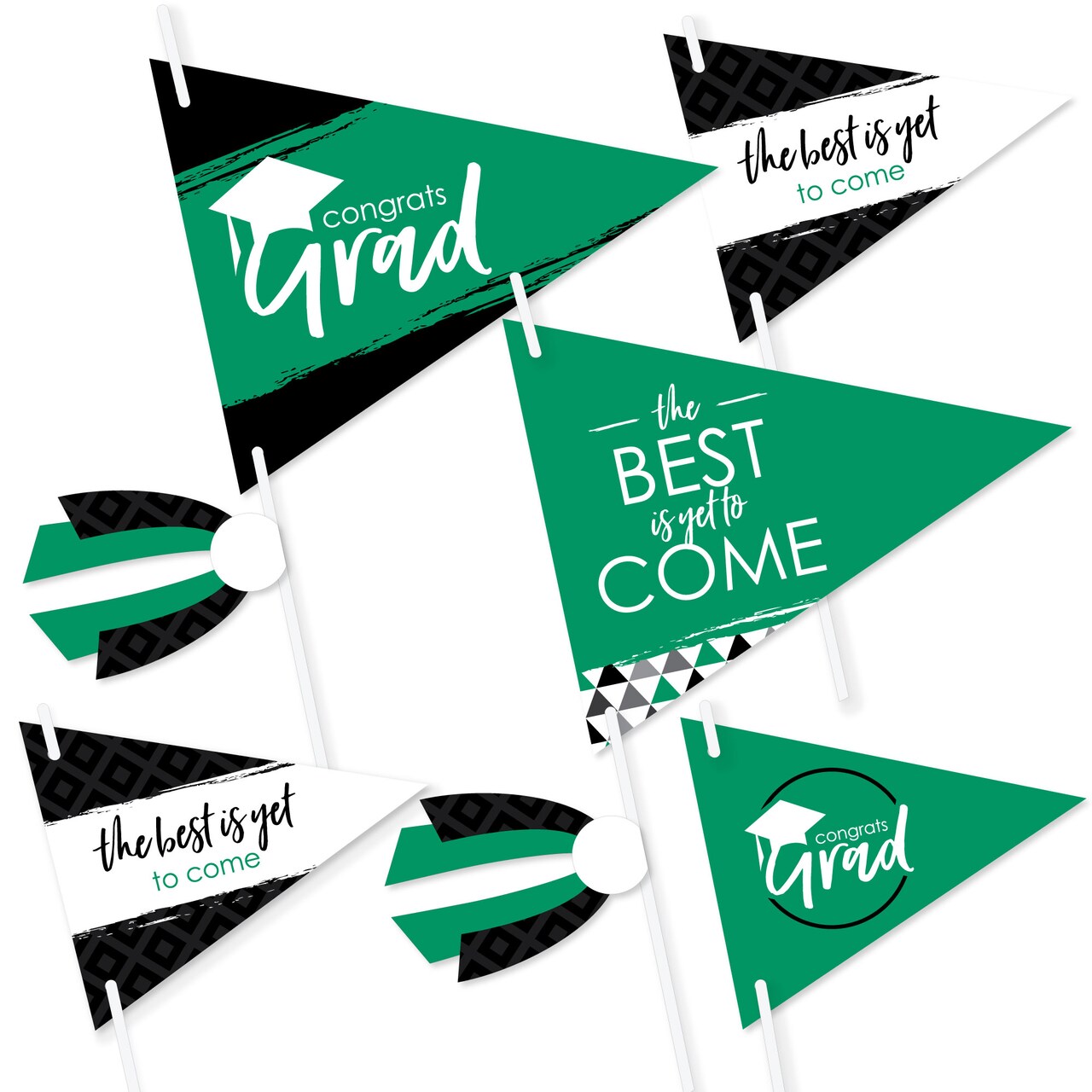 Big Dot of Happiness Green Grad - Best is Yet to Come - Triangle Green Graduation Party Photo Props - Pennant Flag Centerpieces - Set of 20